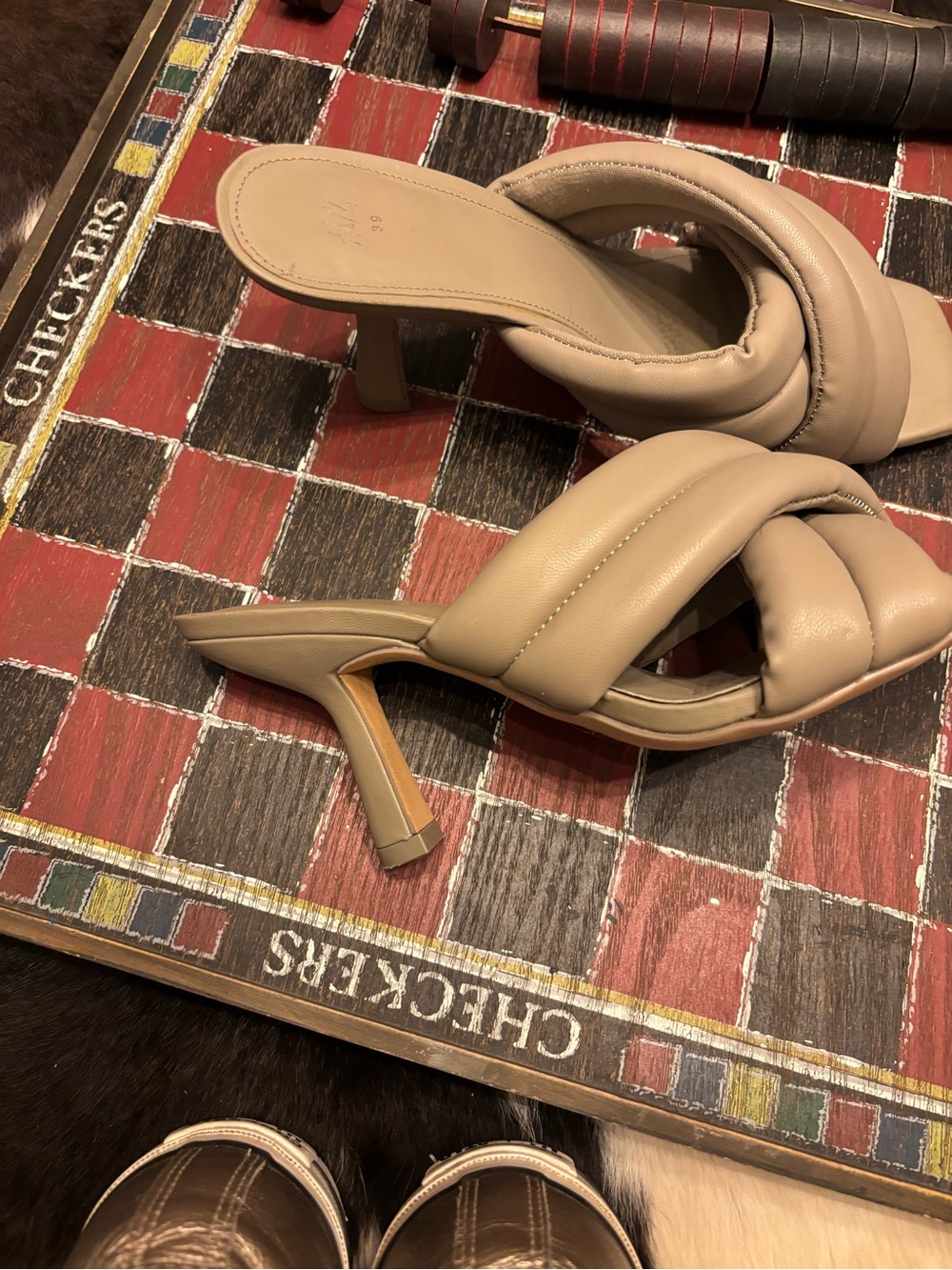 H&M Taupe Padded Strappy Mule Heels